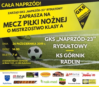 Zapraszamy na mecz GKS-23 NAPRZÓD Rydułtowy kontra KS Górnik Radlin